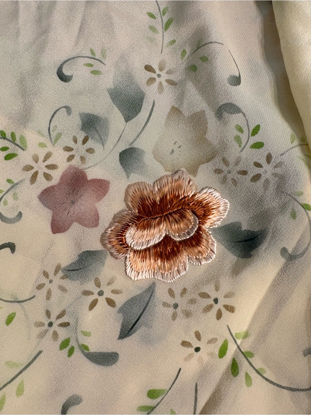 Floral Embroidered Cream Scarf Wrap
